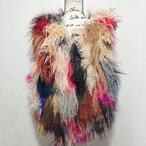 NewReal Mongolian Tibetan Fur Lambswool Sheepskin Long-hair Gilet Waistcoat Vest
